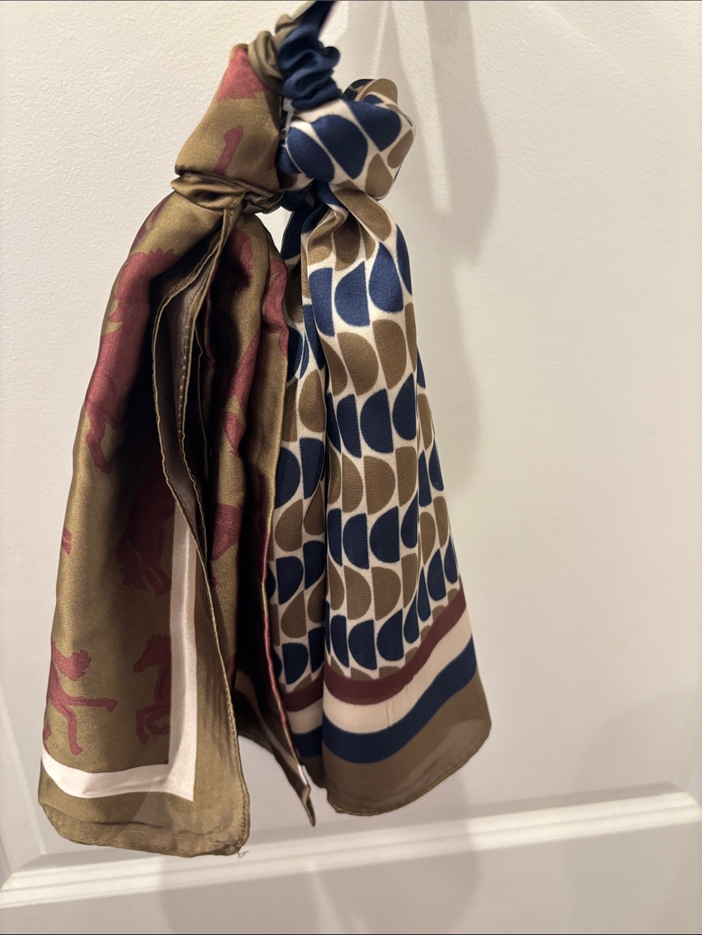 NWT Capelli Silk-Feel Decorative hair scarves set of 2: horse and polka dot